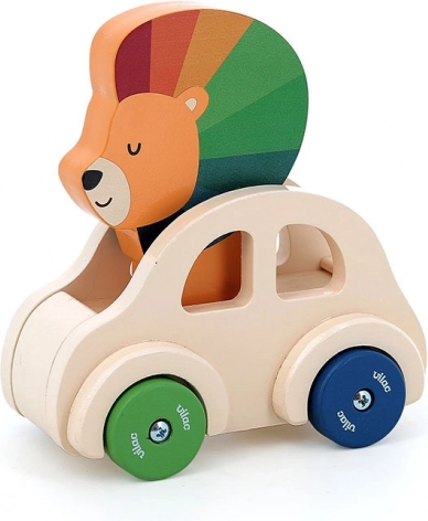 Wooden Toy Car with Horn Lion by Vilac
