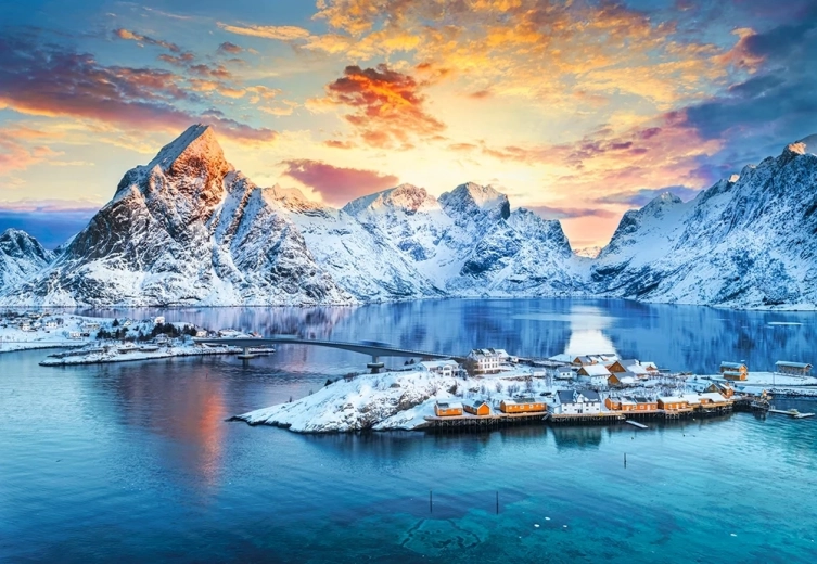 Puzzel Zonsopgang boven Sakrisøya, Lofoten, Noorwegen 1000 stukjes