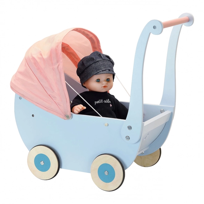 Petitcollin Wooden Doll Stroller Blue