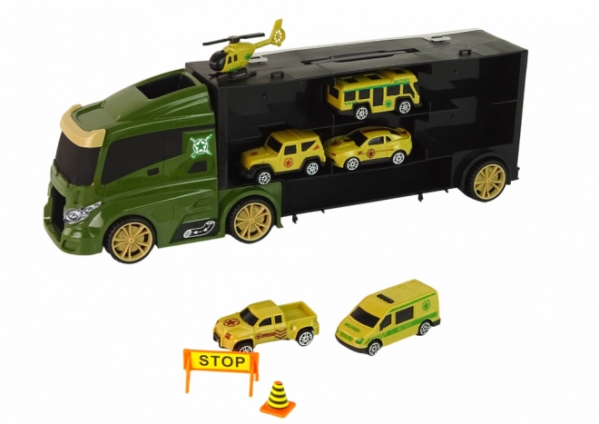 Transport Truck with Small Vehicles and Carrying Case - Green