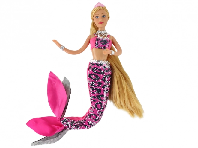 Pink Mermaid Doll with Long Blonde Hair and Sequin Tail