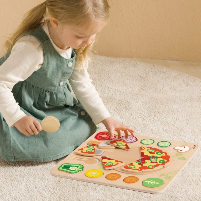 CLASSIC WORLD Holzspielzeug Pizza zum Schneiden, Puzzle 22 Teile