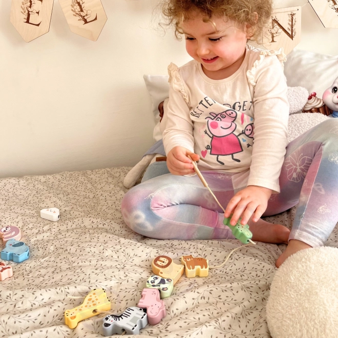WOOPIE GREEN drewniany zestaw nawlekane ZOO Montessori 13 części