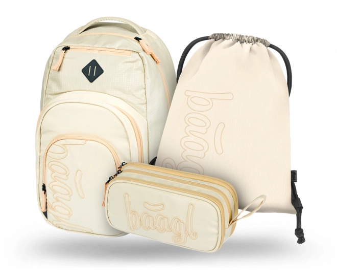 Baagl Coolmate Beige Set: Backpack, Pencil Case, and Bag