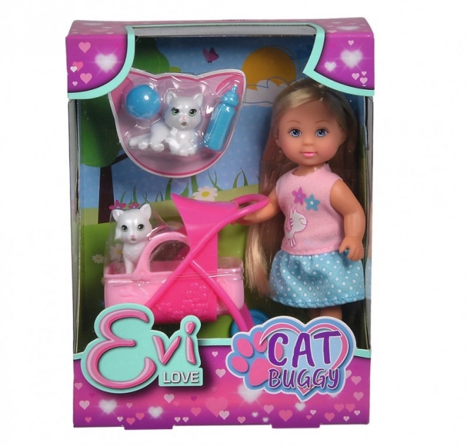 Evička doll with cat stroller