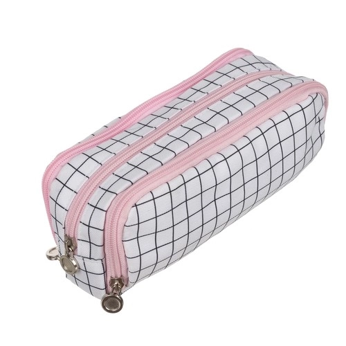 Foldable Triple Compartment School Pencil Case in Checkered