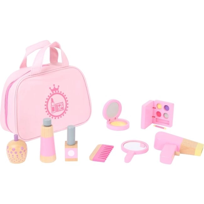 Small Foot Kids Pink Cosmetic Bag with Wooden Accessories