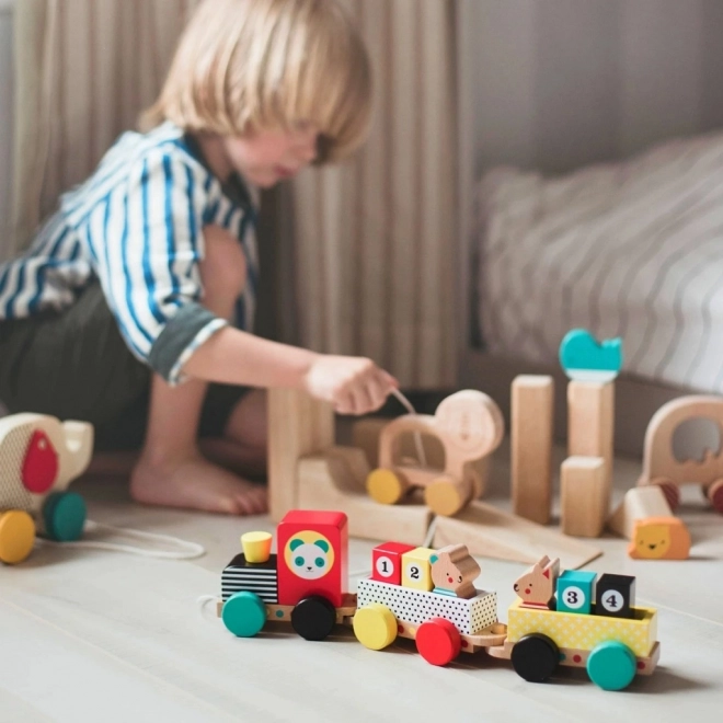 Wooden Train with Numbers and Animal Friends