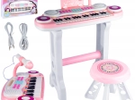 Elektronisches Kinderpiano mit Mikrofon und Hocker, rosa, MP3/USB