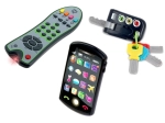 Trio set Tech Too – sleutels, TV‑afstandsbediening en kindersmartphone
