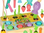 Drevená montessori hra – magnetický rybolov, červíky a mrkvičky
