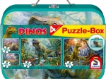 Dětské puzzle Dinosauři 4v1 v plechovém kufříku