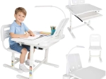Children's adjustable desk with chair and LED lamp, white