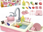 Dziecięcy zlewozmywak kuchenny z zestawem naczyń XXL – różowy