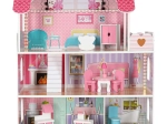 Drewniany domek dla lalek 70 cm z oświetleniem LED – różowy, MDF, z mebelkami