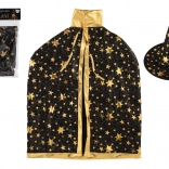 Children’s witch hat and cape, black-and-gold, 38 cm diameter