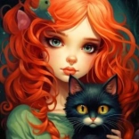 Diamantové malování Rusovláska s černou kočkou 30x40cm