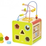 wooden educational cube 5-in-1 with maze, shapes and xylophone