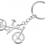 Portachiavi color argento a forma di bicicletta