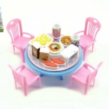 Poppenmeubels – tafel en stoelen met accessoires, kunststof, 12 cm