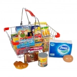 Metal shopping basket with food mock-ups small foot