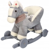 Rocking plush horse with seat and wheels – grey