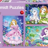 Puzzle SCHMIDT princess, fairy and mermaid 3×48 pieces