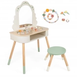 Wooden Dressing Table with Round Mirror and Accessories Pastel Classic World
