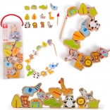 Perles en bois à enfiler Zoo Classic World, 13 pièces