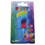 Party świeczka cyfra 1 tęczowa