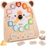 Wooden Educational Clock Teddy Bear Classic World 3in1 for Teaching Time, Counting and Dates