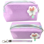 Cosmetic pouch with bow and glitter specks Purple
