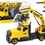 Construction dump truck with crane to assemble – yellow