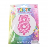 Opblaasbare ballon cijfer 8 roze met hartjes