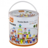 Wooden building blocks – 100 pieces in a bucket