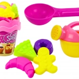 Pink sand play set with sweets theme – bucket, watering can and molds, 8 pieces