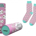 Pink cotton socks with cat