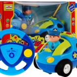 Voiture de police télécommandée pour enfants 3+ Volant à télécommande + figurine de policier + effets lumineux et sonores