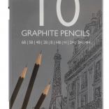 graphite drawing pencils 6B–4H, set of 10 pcs in metal case