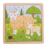 Houten inlegpuzzel Schaap met lammetje BIGJIGS TOYS, 18 stukjes