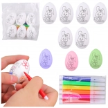 Easter polystyrene eggs for painting with bunny pattern, 6 pcs with markers