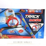 Racing track with tube and loop, 57 pieces, 2 pull-back cars