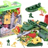 Large set of plastic toy soldiers with tank and helicopter in a zippered case