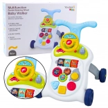 Interactive walker with steering wheel, lights and sounds