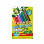 Trojhranné pastelky DELTA, 12 barev, v kovové krabičce