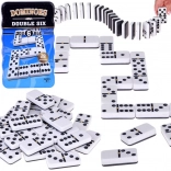 Domino logical and educational game for children and adults in a metal tin
