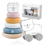 Viga PolarB wooden set polar bear: stacking pyramid and pull-along bear