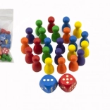 Replacement wooden pawns 25 mm and 2 dice for board games