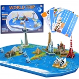 3D puzzle world map with the most famous landmarks
