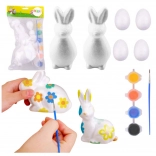 Polystyrene Ornament Painting Set 2 Bunnies and 4 Eggs with Paints
